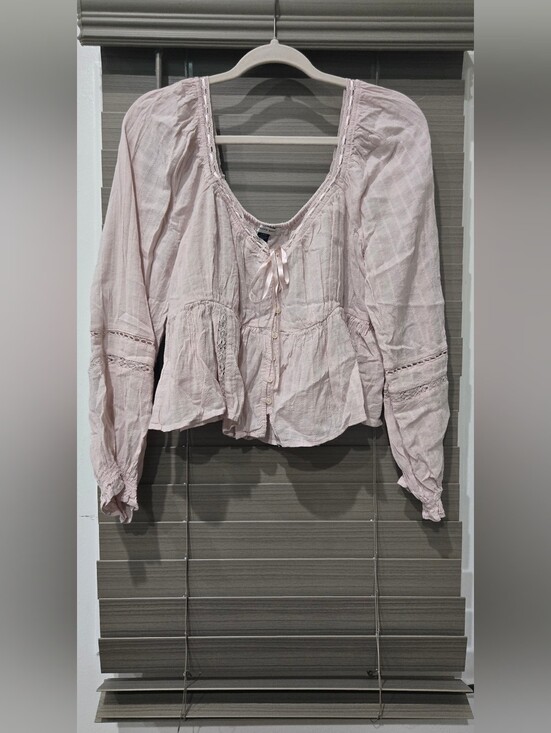 American Eagle Outfitters Tops - Light Pink Women's Peasant Blouse with Lace Trim